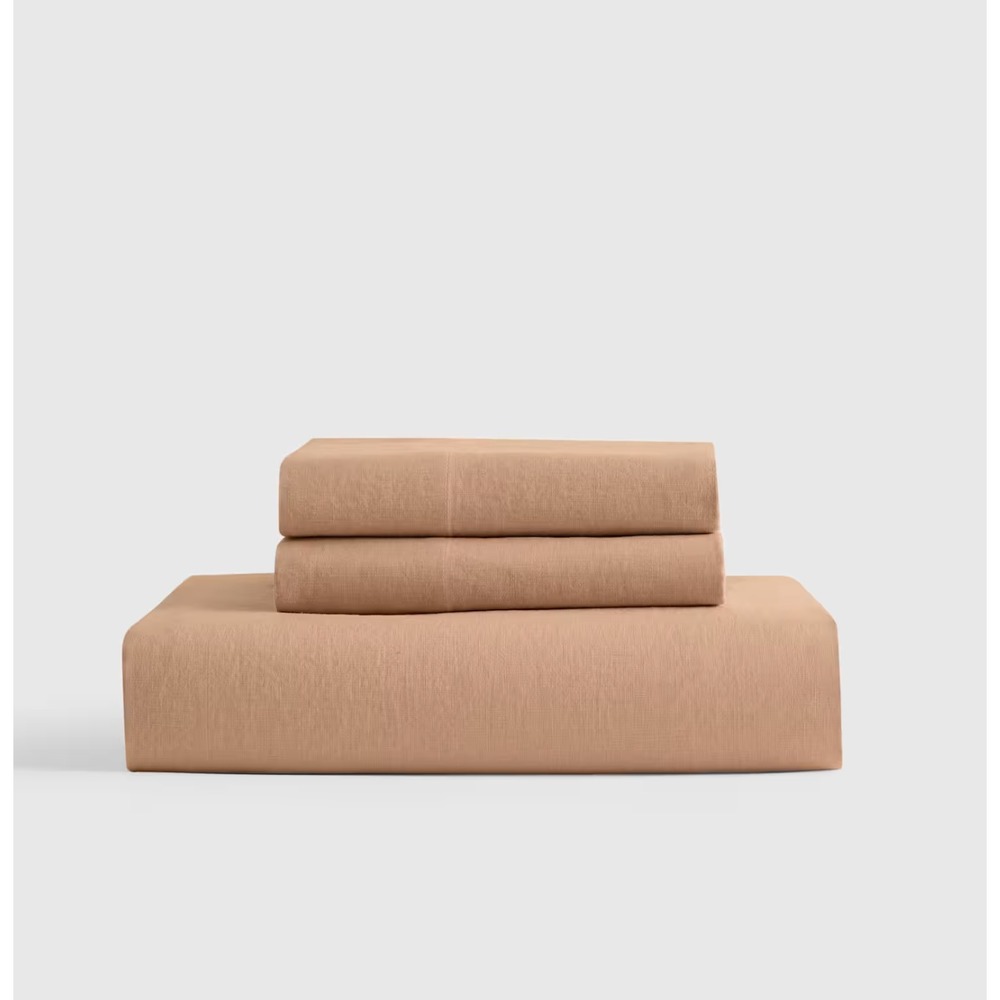 Quince European Linen Fitted Sheet Set King Size Latte Brown NO FLAT SHEET